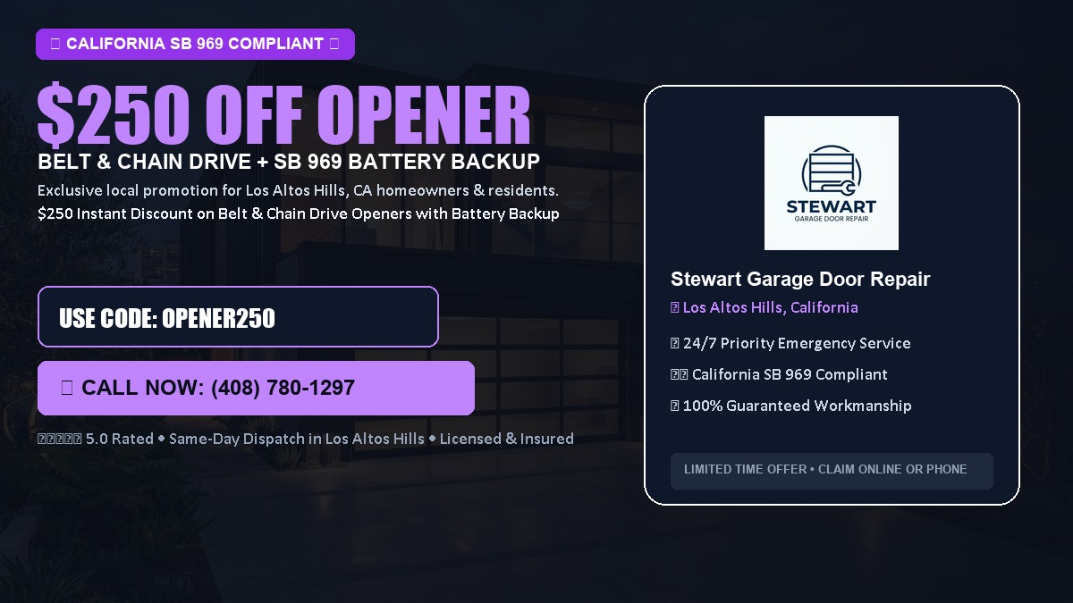 $250 OFF Smart Garage Door Opener Installation (Belt & Chain Drive with California SB 969 Battery Backup) in Los Altos Hills, CA